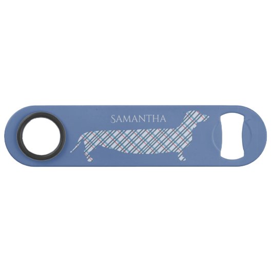 Pset Dachshund op Blue Personalized Speed Flessenopener (Voorkant (Horizontaal))