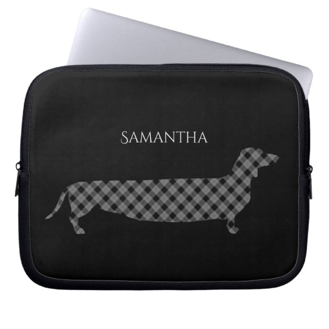 Pset Dachshund op zwart-persoonlijk Laptop Sleeve (Voorkant)