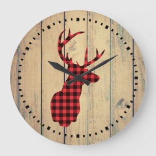 Pset Deer Head met Antlers op Faux Wood Grote Klok