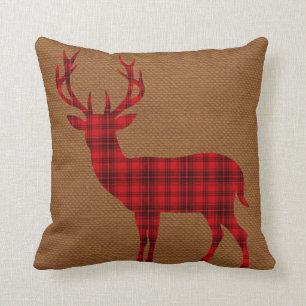 Pset Deer Silhouette op Burlap   rode bruine Kussen
