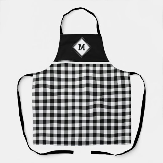 Pset Diamond Initiaal White + Black Apron Schort (Voorkant)