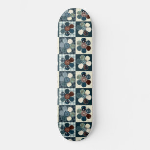 Pset Floral Gingham Patch Style Editable Skateboard