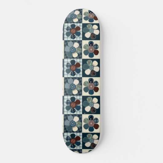 Pset Floral Gingham Patch Style Editable Skateboard (Voorkant)