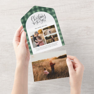 Pset Floral kerstgroen 4 Foto Holiday All In One Uitnodiging