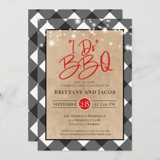 Pset Kraft String Lights I do BBQ Verloving Invi Kaart (Voorkant / Achterkant)