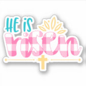 Pset Pink Blue Hij is Risen Cross Vinyl Sticker (Voorkant)
