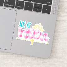Pset Pink Blue Hij is Risen Cross Vinyl Sticker