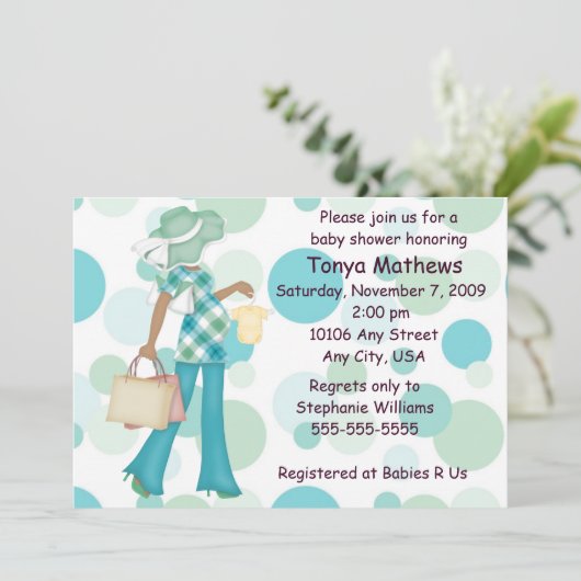 Pset Polka Dot Baby shower Invitation (AA) Kaart (Staand voorkant)