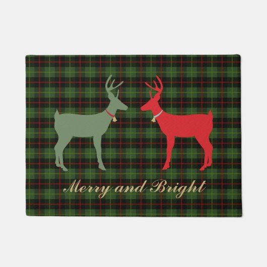 Pset Red en Green Merry en Bright Reindeer Deurmat (Voorkant)