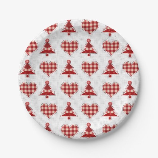 Pset Red Kerstbomen en Hearts Pattern Papieren Bordje (Voorkant)
