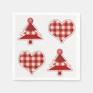 Pset Red Kerstbomen en Hearts Pattern Servet