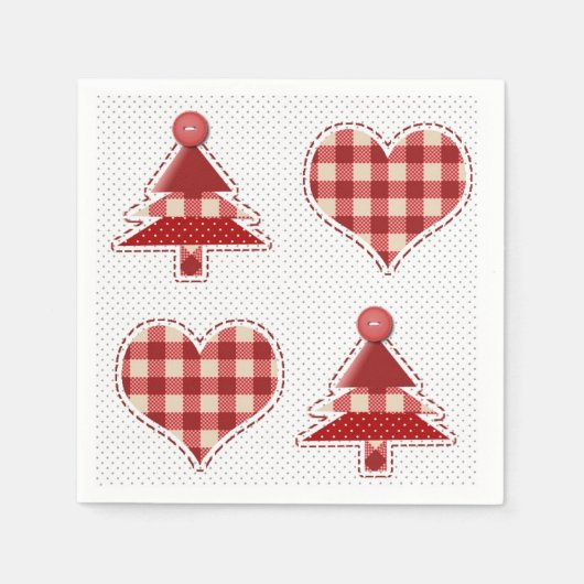 Pset Red Kerstbomen en Hearts Pattern Servet (Voorkant)