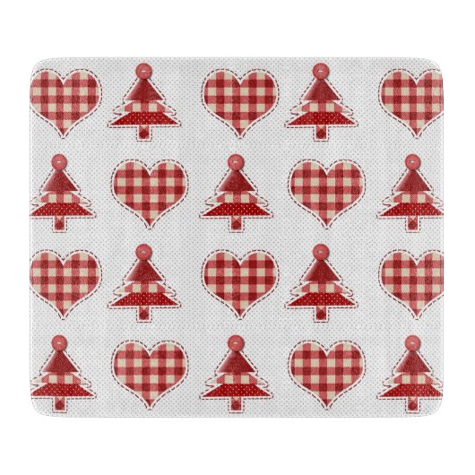 Pset Red Kerstbomen en Hearts Pattern Snijplank (Voorkant)