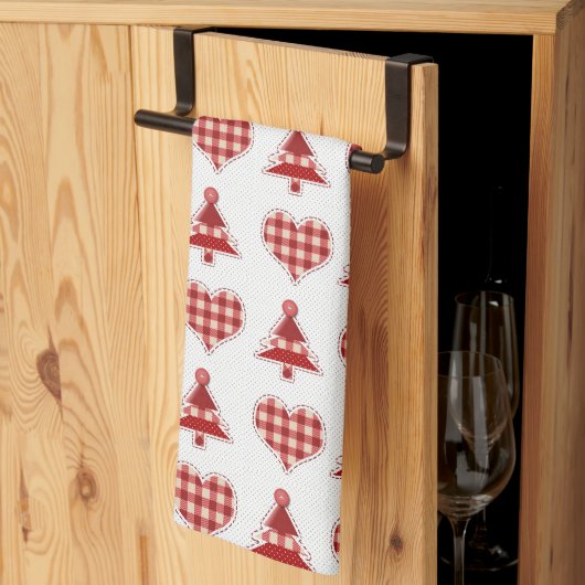 Pset Red Kerstbomen en Hearts Pattern Theedoek (Derde Gevouwen)