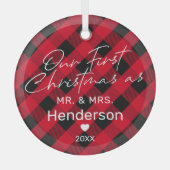 Pset Red Mr & Mrs First Kerstmis Glas Ornament (Voorkant)