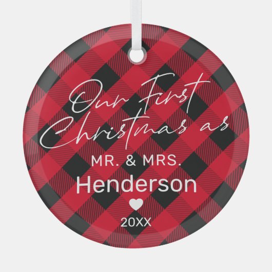 Pset Red Mr & Mrs First Kerstmis Glas Ornament (Voorkant)