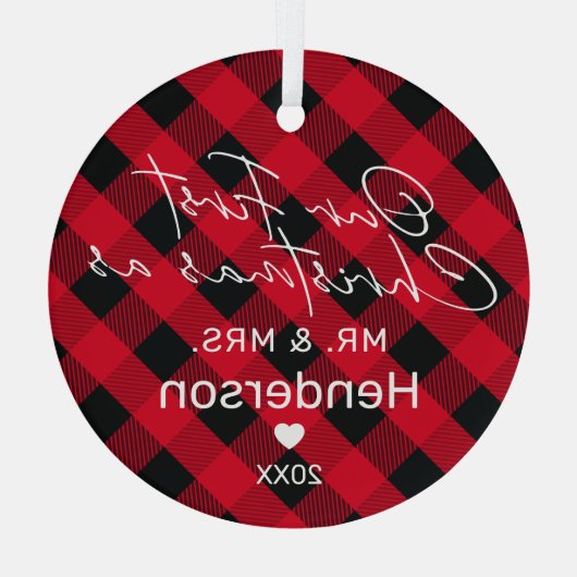 Pset Red Mr & Mrs First Kerstmis Glas Ornament (Achterkant)