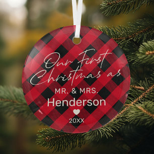 Pset Red Mr & Mrs First Kerstmis Glas Ornament