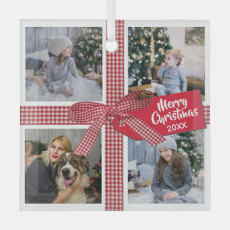 Pset Ribbon en Bow 4-fotocollage kerstmis Glas Ornament