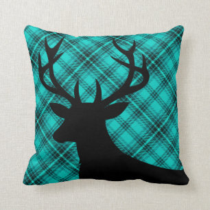 Pset Rustic Deer Head Silhouette   blauwgroen Kussen