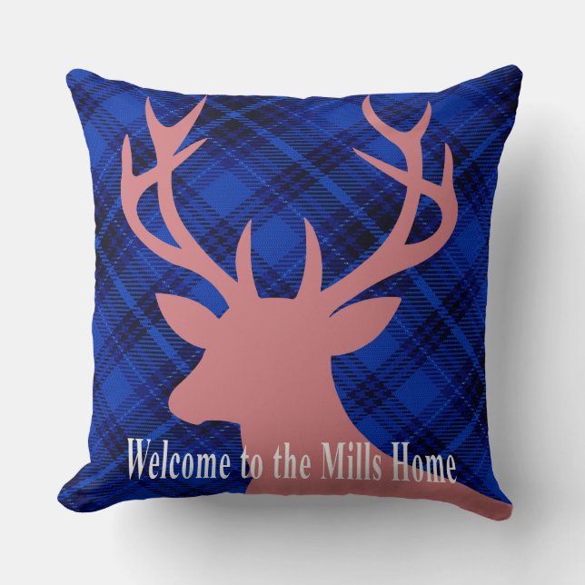 Pset Rustic Deer Head Silhouette | mauze blauw Kussen (Voorkant)