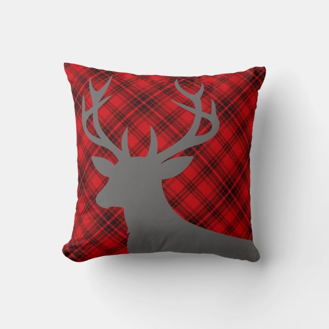 Pset Rustic Deer Head Silhouette | rood Kussen (Voorkant)