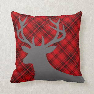 Pset Rustic Deer Head Silhouette   rood Kussen