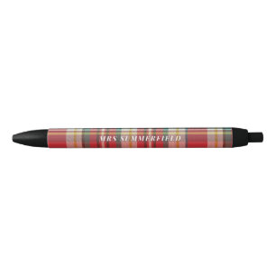 Pset Rustic School Teacher Personalized Checkered Zwarte Inkt Pen