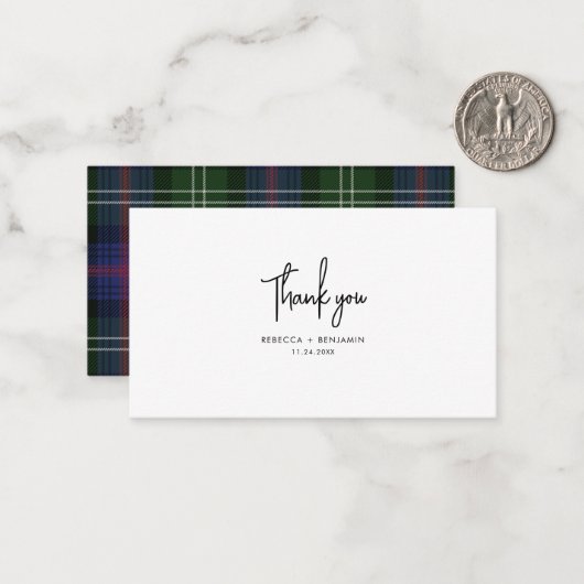 Pset Tartan Green Paarse Rustic Weddenschap Dank j Notitiekaartje (Voorkant / Achterkant in situ)