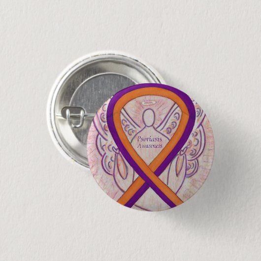 Psoriasis Awareness Ribbon Angel Custom Button Pin (Voorkant /achterkant)