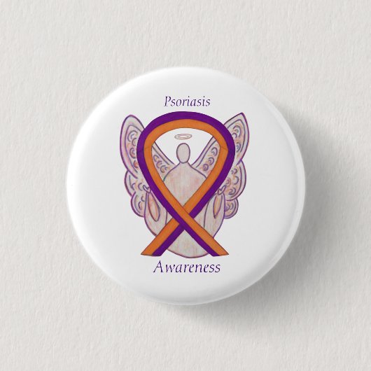 Psoriasis Awareness Ribbon Angel Custom Pin Button (Voorkant)