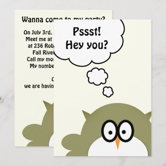 Pssst ! Hé vous ? Invitation de fête (Devant / Derrière)