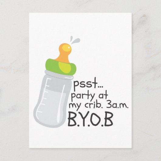 PSST Party in mijn Wieg. 03.00 uur BYOB Uitnodiging Briefkaart (Voorkant)
