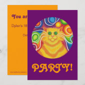 Psy-cat-delic invitation "Party" violet (Devant / Derrière)