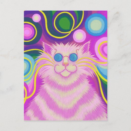 Psy-cat-delic Pink briefkaart verticaal (Voorkant)