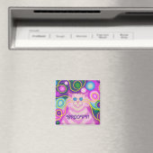 Psy-cat-delic Pink "Groovy" fridge magnet vierkant Magneet (Insitu (Vaatwasser))