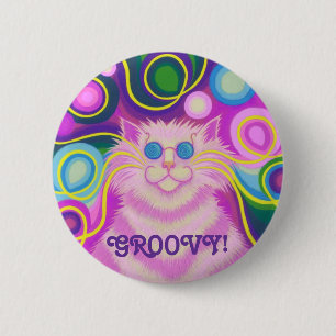 Psy-cat-delic Pink Groovy!" knoopbadge Ronde Button 5,7 Cm
