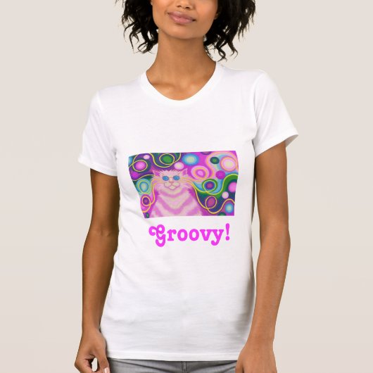Psy-cat-delic Pink 'Groovy!' t-shirt (Voorkant)