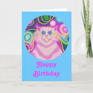 Psy-cat-delic Pink "Happy Birthday"-kaart blauw Kaart