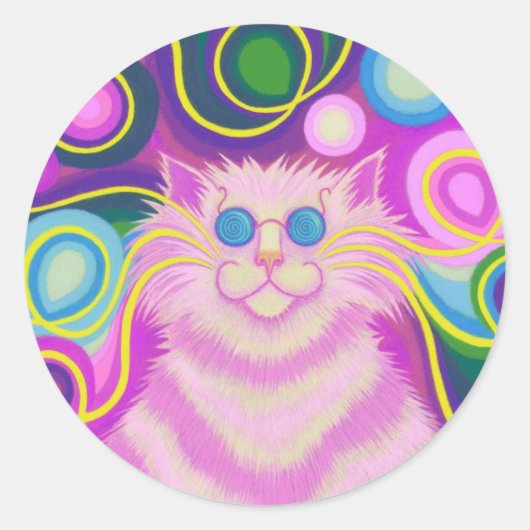 Psy-cat-delic Pink rond autocollant (Devant)