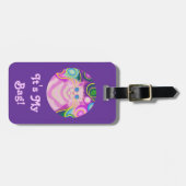 Psy-cat-delic Pink Round 'text' étiquette bagage v (Devant horizontal)