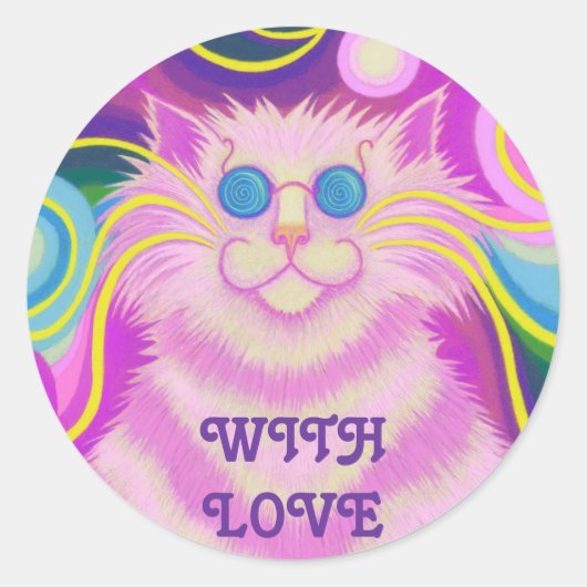 Psy-cat-delic Pink 'With Love' autocollant rond (Devant)