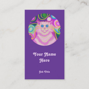 Psy-cat-delic Pink'round' portret wit Visitekaartje