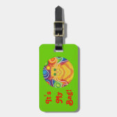 Psy-cat-delic Round 'text' label groen landschap Bagagelabel (Voorkant verticaal)