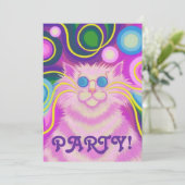 Psy-cat-delic Roze feestuitnodiging verticaal Kaart (Staand voorkant)