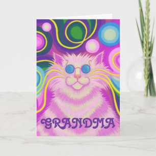 Psy-cat-delic Roze 'Oma' verjaardagskaart Kaart