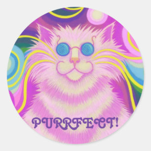 Psy-cat-delic Roze 'Purrfect!' ronde sticker