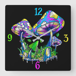 Psycedelische paddenstoelen vierkante klok