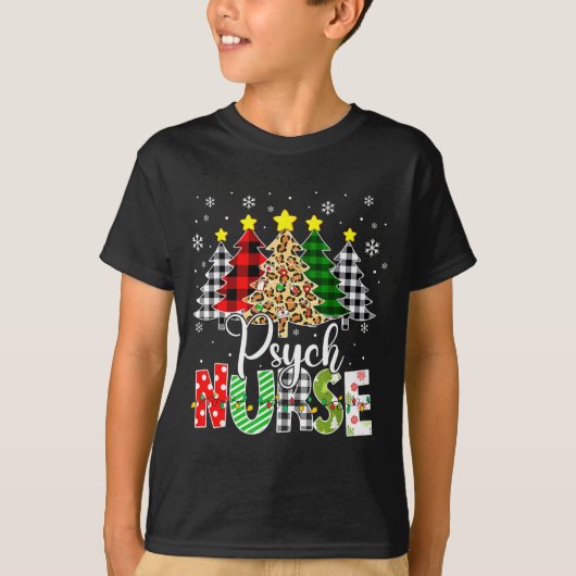 Psych Nurse Xmas Tree Leopard Red Plaid Christmas  T-shirt (Voorkant)