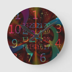 Psychadelische nummerpatronen, mesmerizing design ronde klok